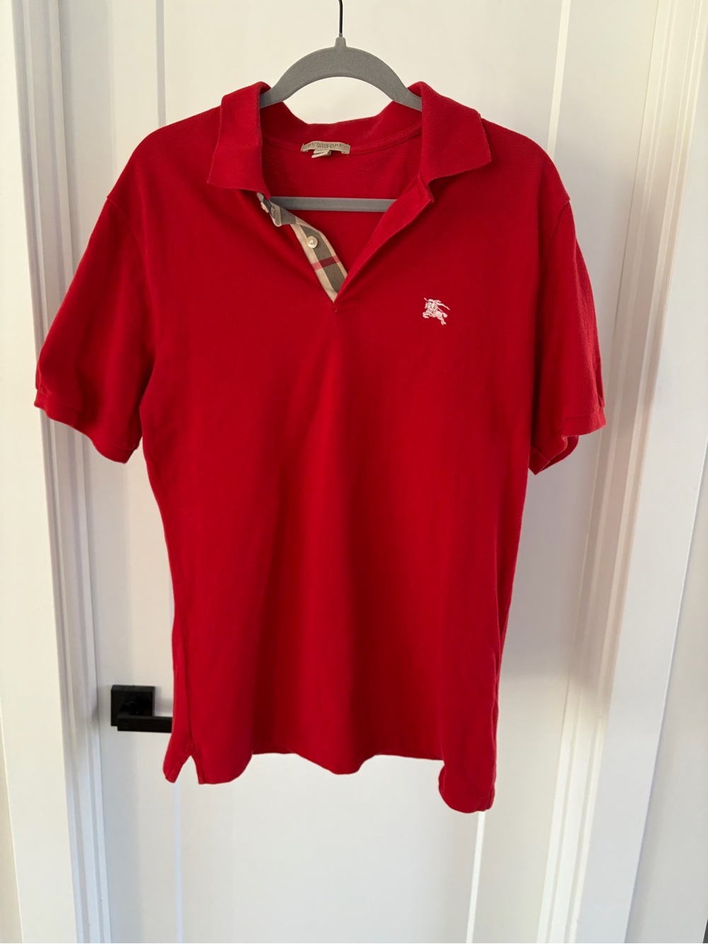 Burberry Red Polo with Signature Check Placket